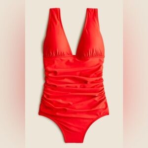 NEW- J. Crew. Ruched V-neck one-piece. Bright Cerise. Size 16